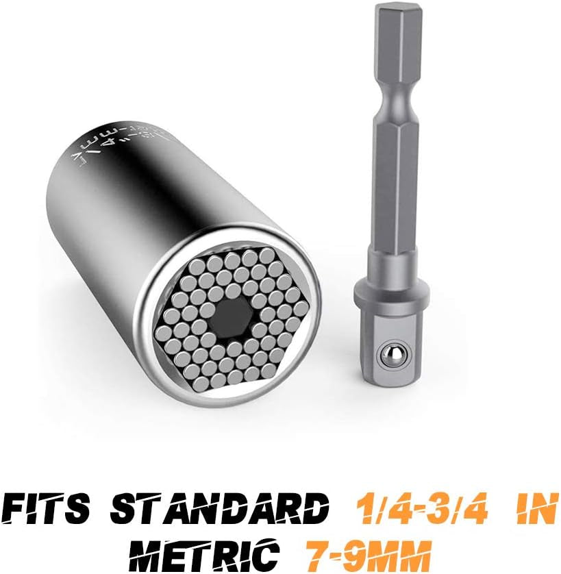 Universal Self-Adjusting Socket, Chrome Vanadium Steel, Multi-Functional with 54 Spring Pins, Engraved 'I Love You', 1/4" to 3/4" and 7mm to 19mm, 125 lbs Torque Capacity